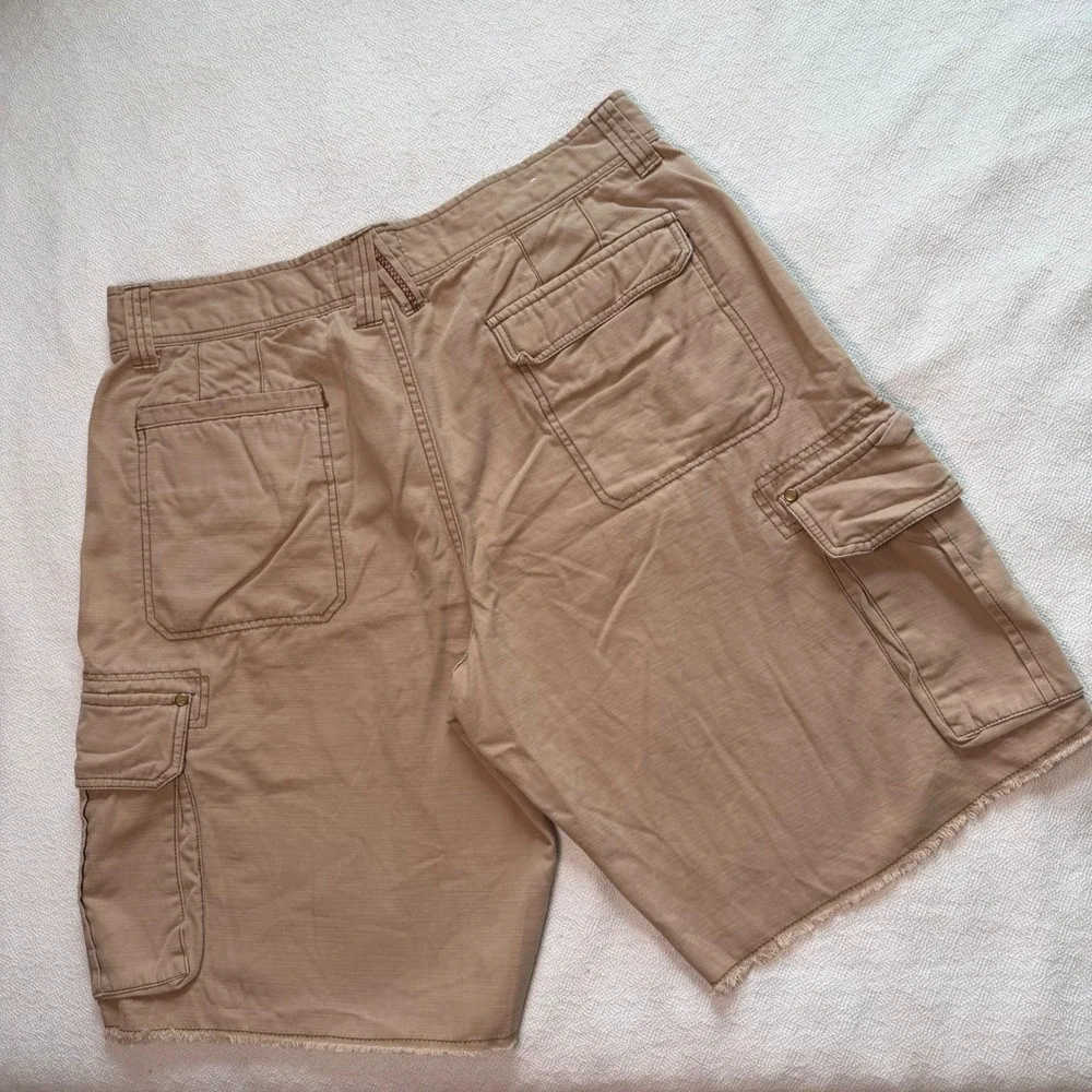 Ocean Pacific Mens Cargo Shorts Tan Khaki Ripstop Frayed Hem Utility Casual OP